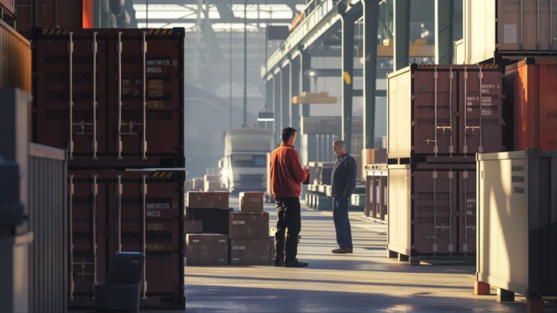 alt="Two people are transporting goods"